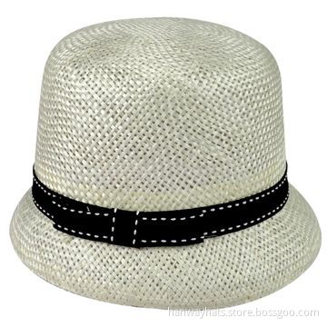 Fashionable White Sinamay Hat with Black GG Band